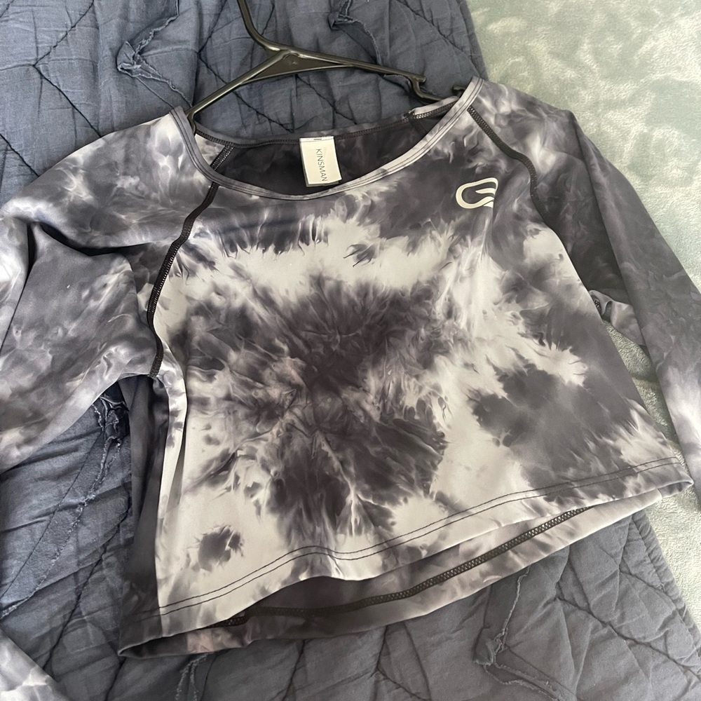 Cyclebar Grey Tye Dye Crop Long Sleeve